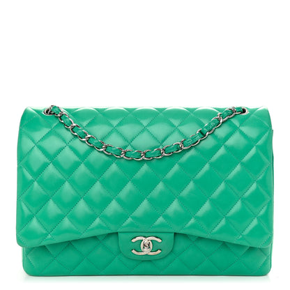 Chanel Lambskin Quilted Maxi Double Flap Green 1 of 13