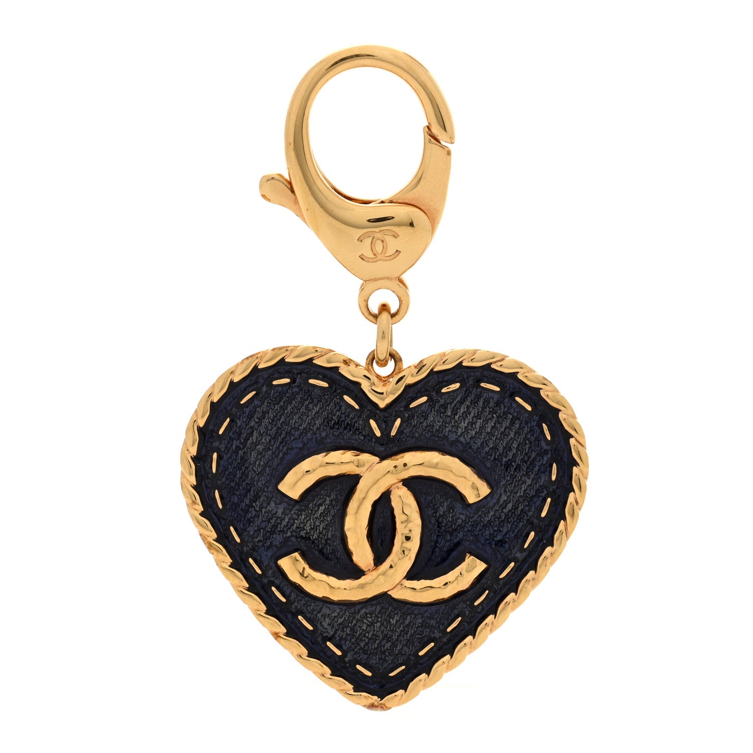Chanel Metal Enamel CC Denim Heart Bag Charm Gold Blue 1 of 4