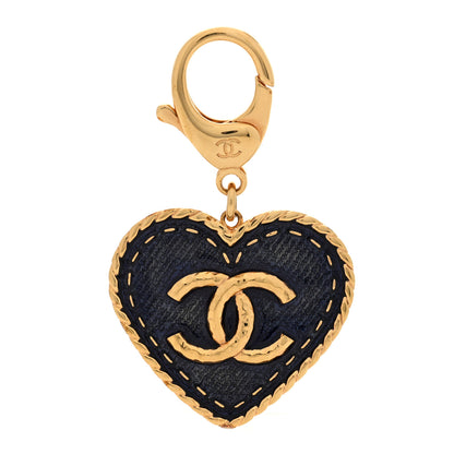 Chanel Metal Enamel CC Denim Heart Bag Charm Gold Blue 1 of 4