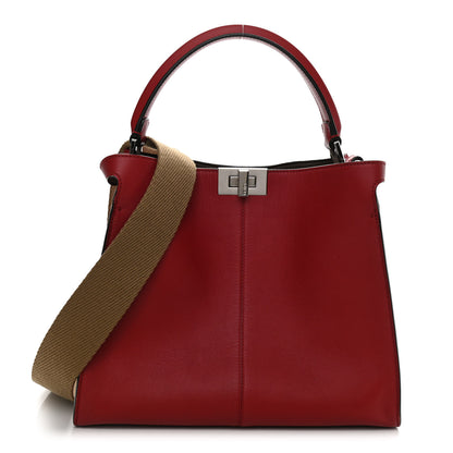 Fendi Vitello Seta Glazed Fabric FF 1974 Medium Peekaboo X-Lite Fragola Mogano Panna 1 of 11