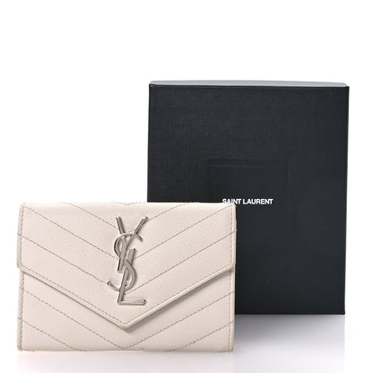 Saint Laurent Grain De Poudre Matelasse Chevron Small Monogram Envelope Wallet Crema Soft 8 of 9
