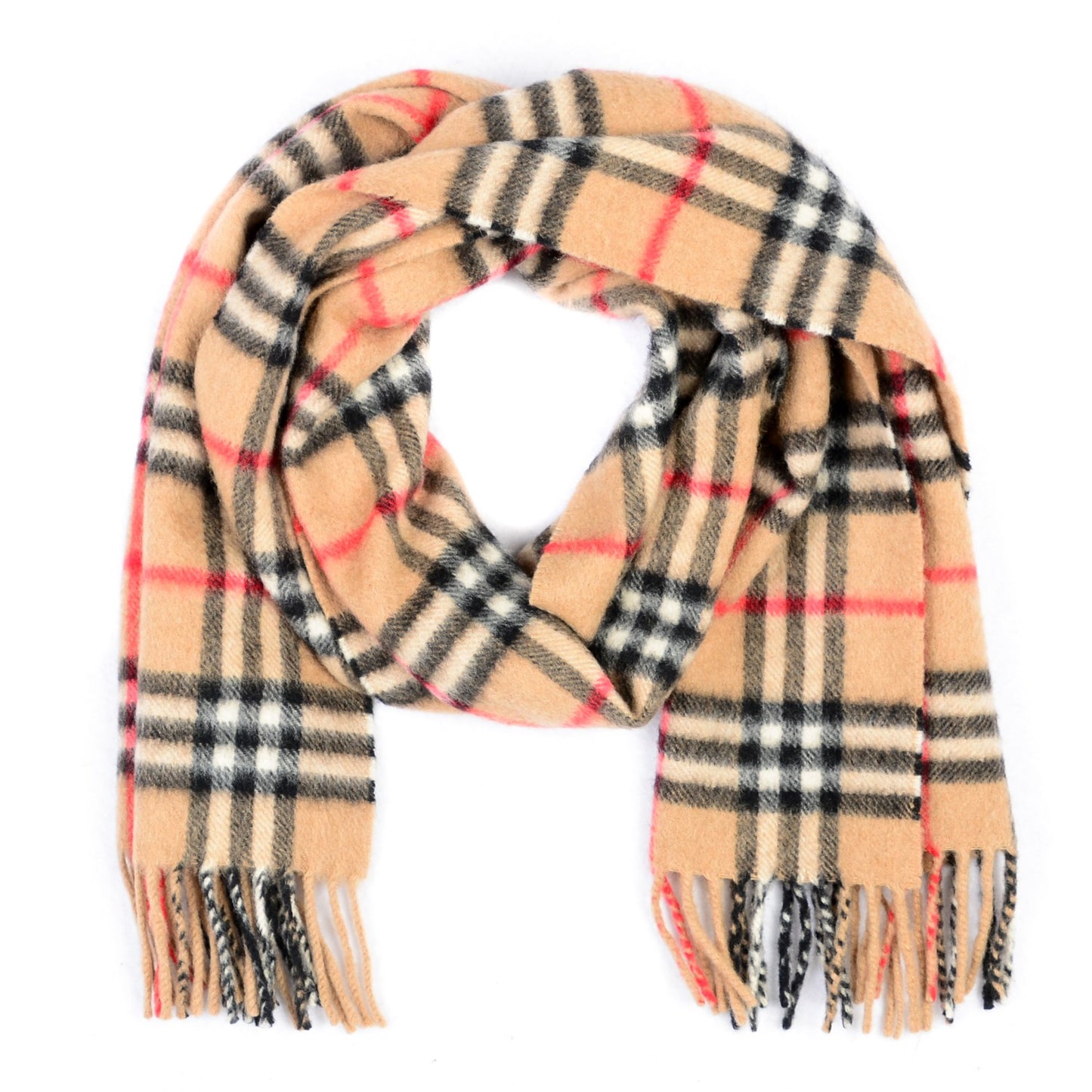 Cashmere Nova Check Fringe Scarf Camel