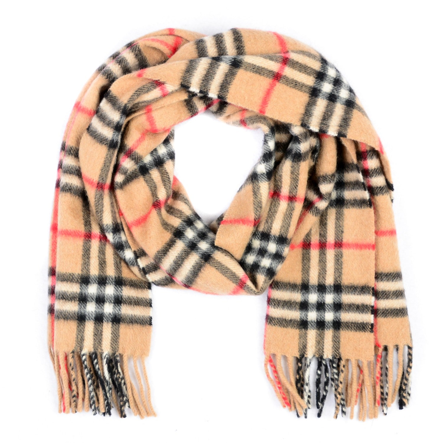 Burberry Cashmere Nova Check Fringe Scarf Camel 1 of 4