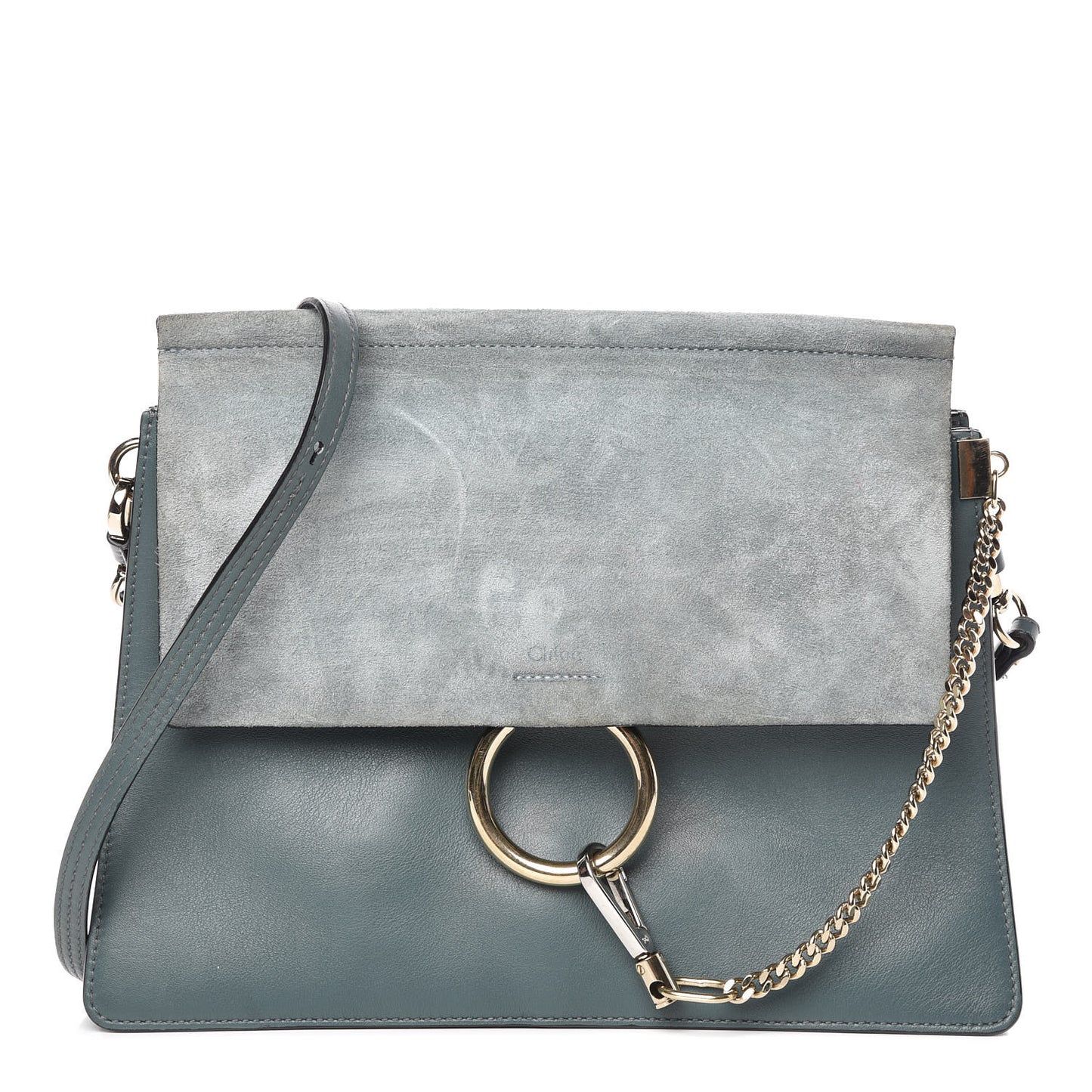 Suede Calfskin Medium Faye Shoulder Bag Cloudy Blue