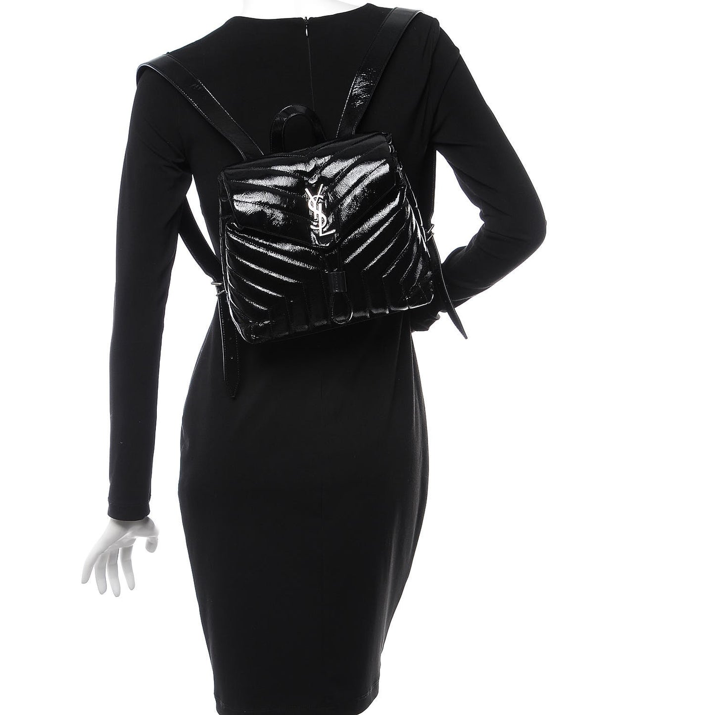 Patent Y Quilted Monogram Small Loulou Backpack Black