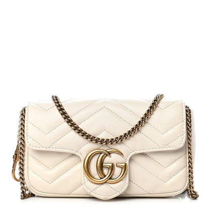 Gucci Calfskin Matelasse Super Mini GG Marmont Shoulder Bag White 1 of 9