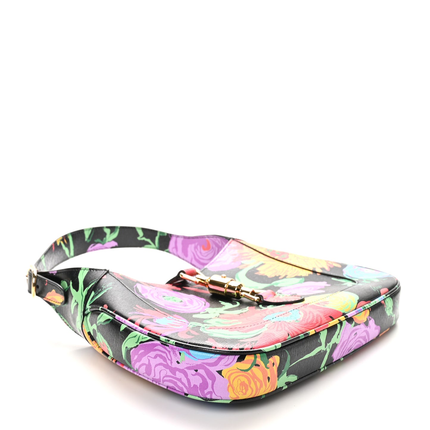 X KEN SCOTT New Shangai Calfskin Jenny Floral Print Small Jackie 1961 Hobo Black Pink