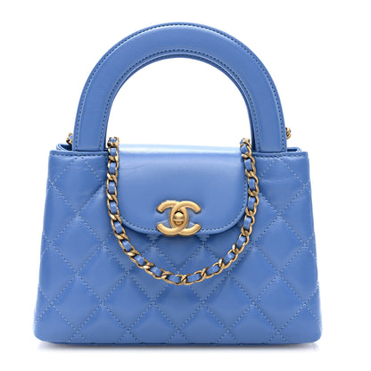 Chanel Shiny Aged Calfskin Quilted Nano Kelly Shopper Blue 1 of 10