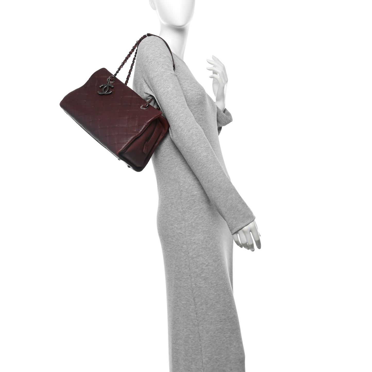 Calfskin Quilted Tote Burgundy
