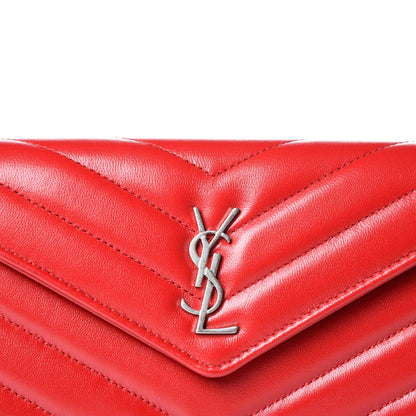 Saint Laurent Lambskin Y Quilt Monogram Large Loulou Flap Wallet Rouge Eros 9 of 10