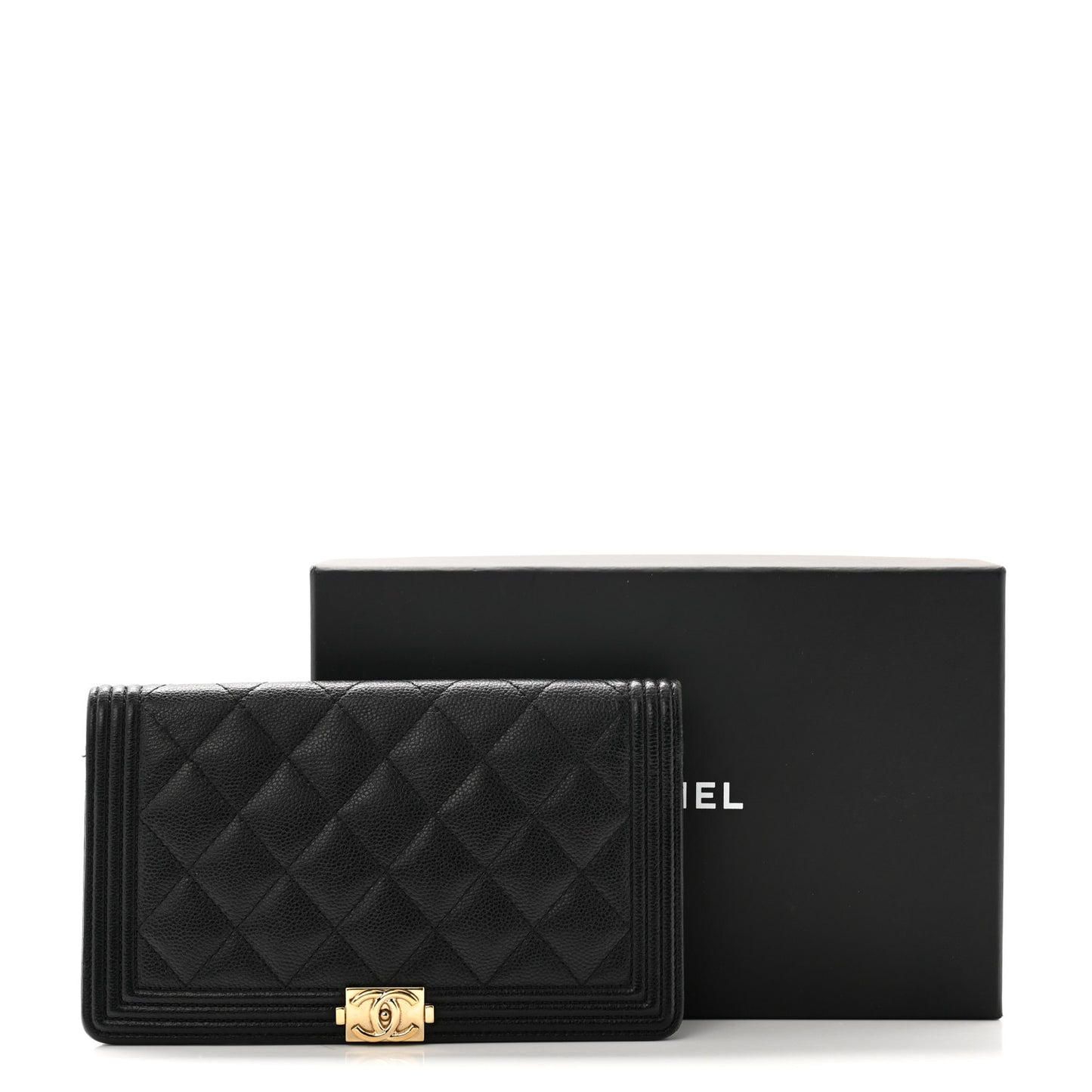 Caviar Quilted Boy Yen Wallet Black