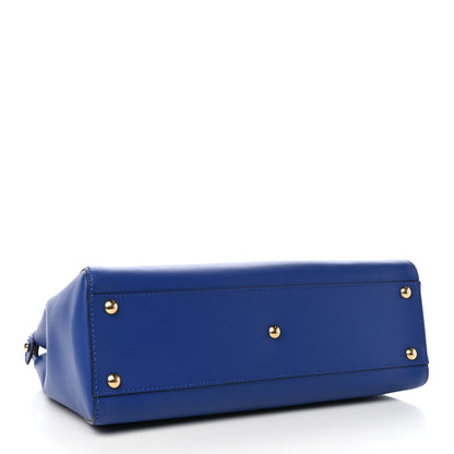 Fendi Vitello Morgan Fabric Jacquard Pequin Medium Peekaboo Iconic Satchel Blue Neon Tobacco 4 of 8