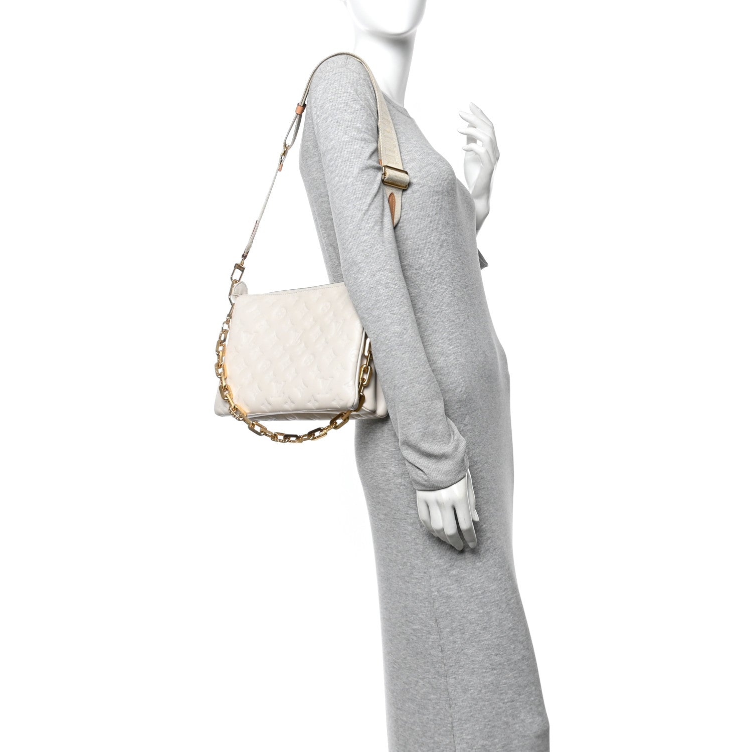 Louis Vuitton Lambskin Embossed Monogram Coussin PM Beige Cream 2 of 11