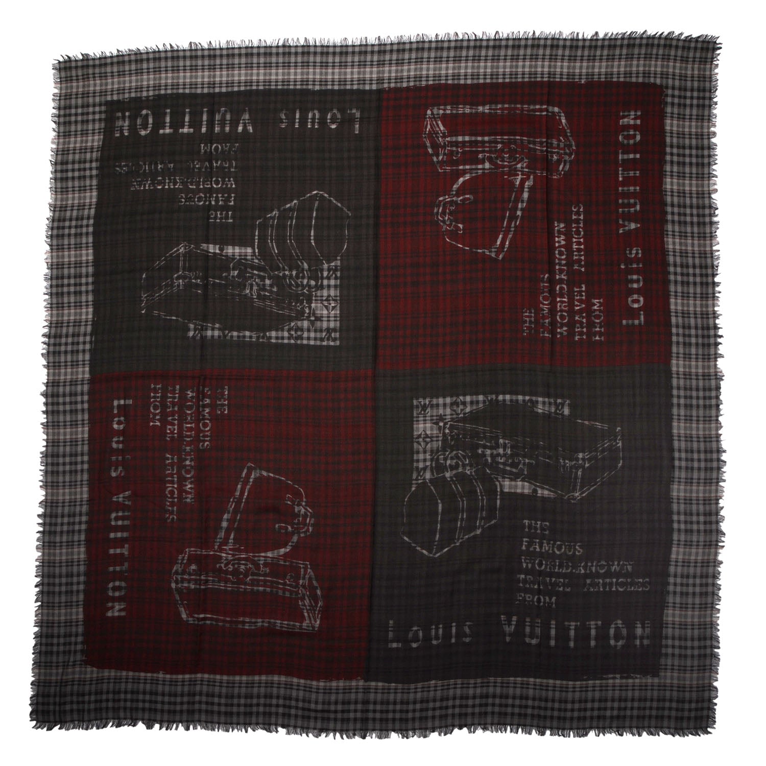Louis Vuitton Mens Fleece Wool Silk Trunks Shawl Gris Rouge 3 of 5