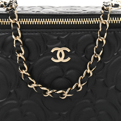 Chanel Lambskin Camellia Embossed Small Vanity Case With Chain Black 8 of 11