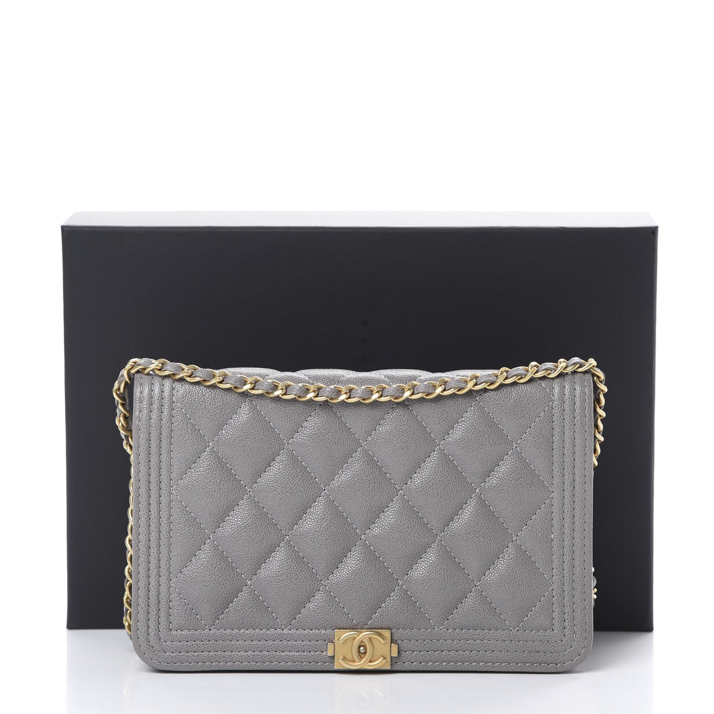 Caviar Quilted Boy Wallet On Chain WOC Grey