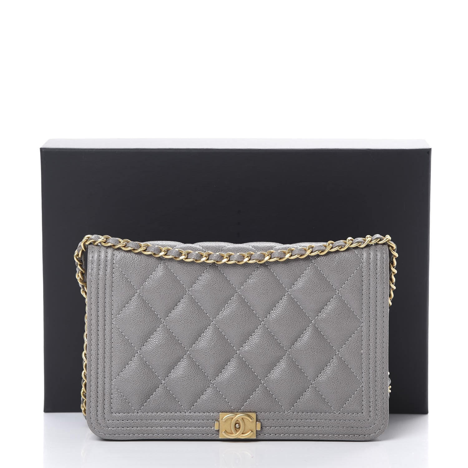 Chanel Caviar Quilted Boy Wallet On Chain WOC Grey 16 of 16