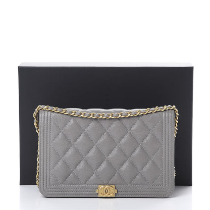 Chanel Caviar Quilted Boy Wallet On Chain WOC Grey 16 of 16