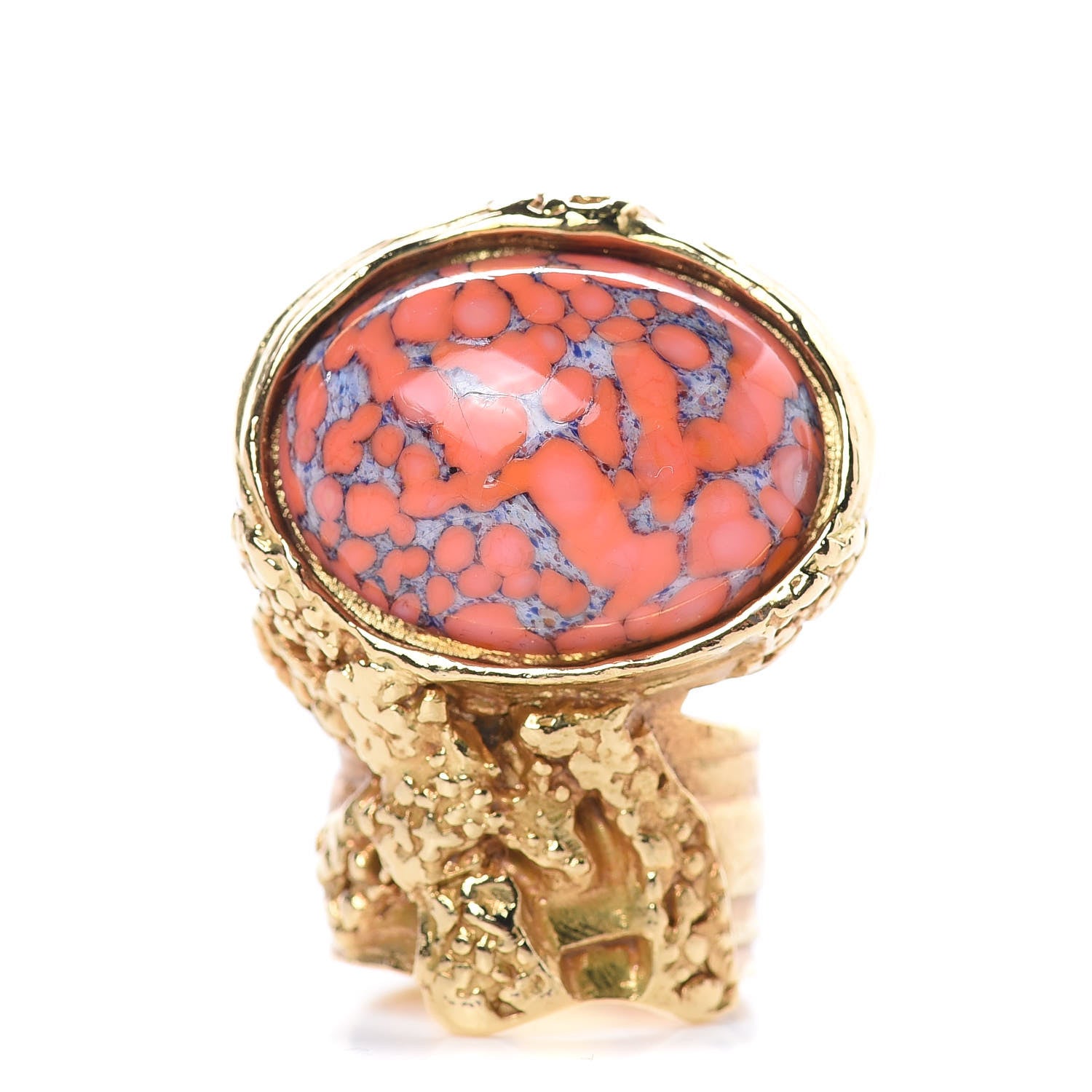 Saint Laurent Glass Cabochon Arty Ovale Ring 7 Gold Coral 1 of 5