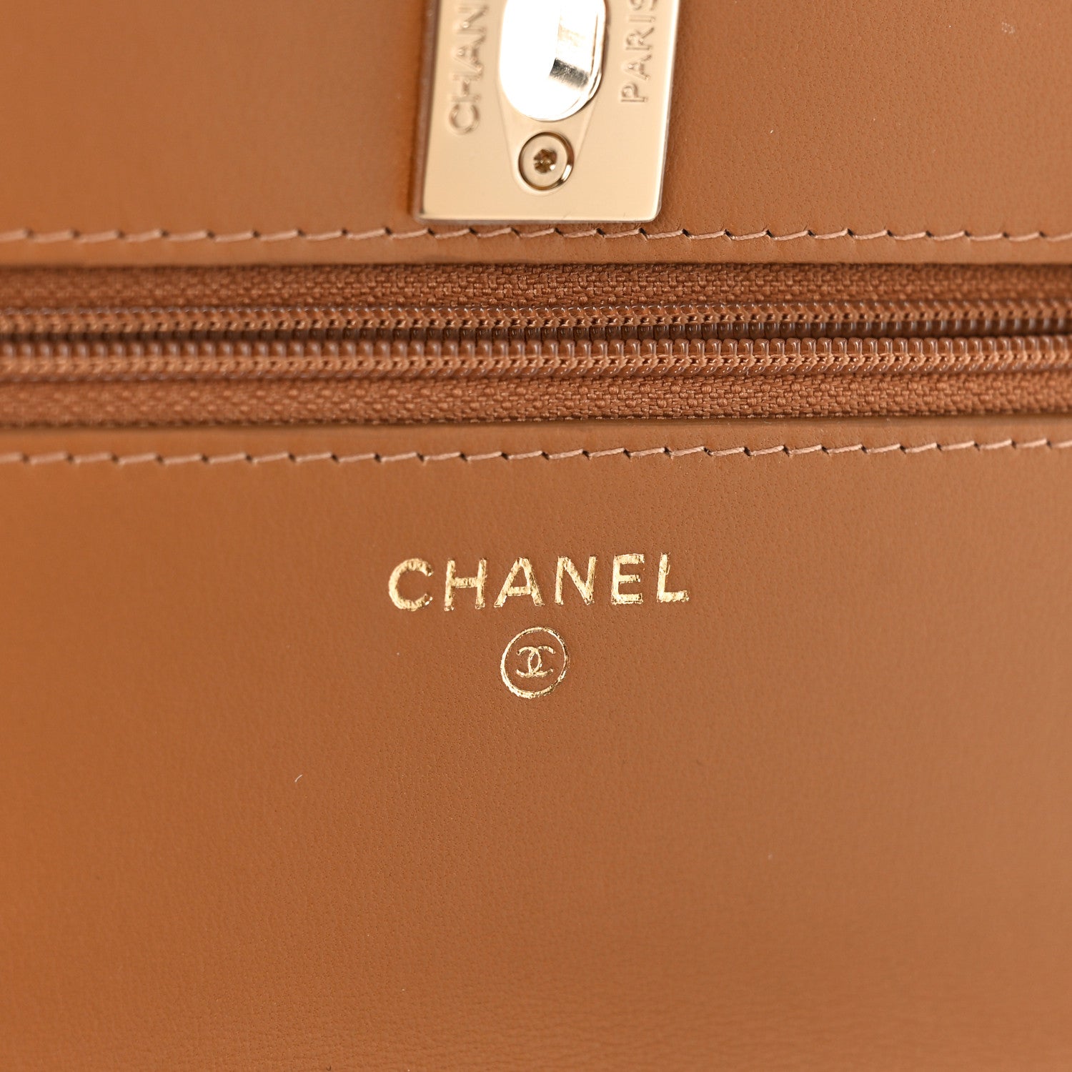 Chanel Lambskin Quilted Contrast Stitch Trendy CC Wallet On Chain WOC Camel 6 of 10