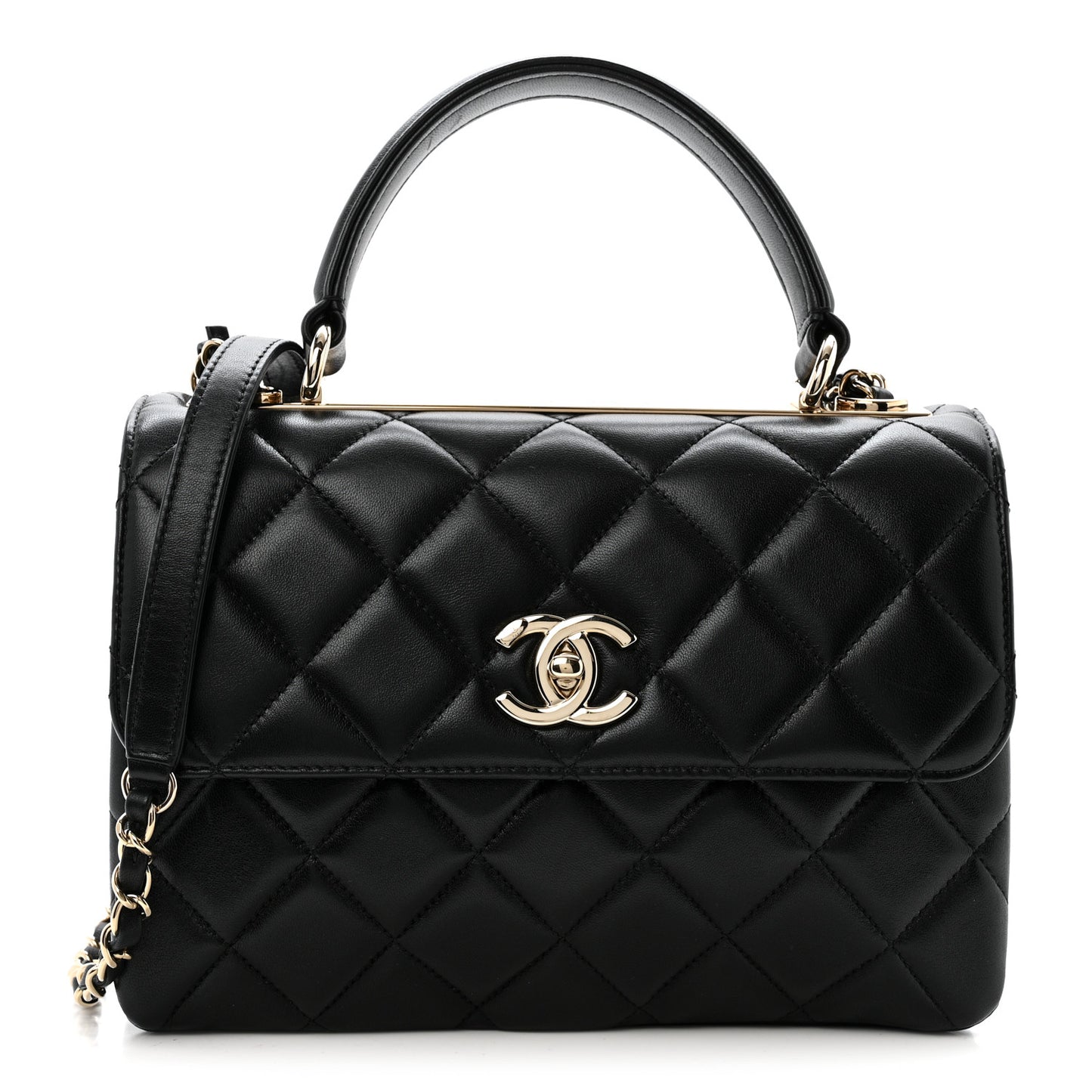 Lambskin Quilted Small Trendy CC Dual Handle Flap Bag Black