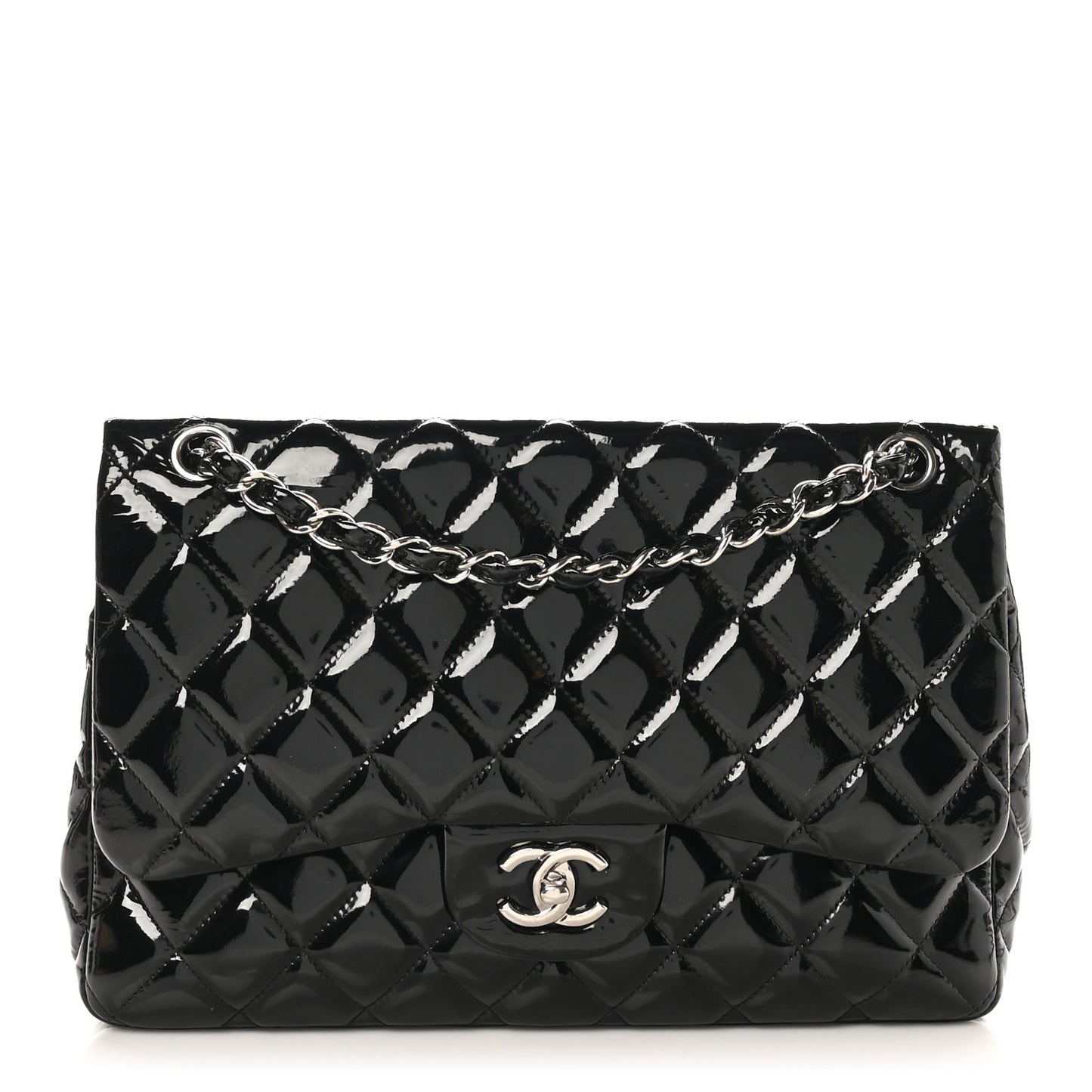 Patent Quilted Jumbo Double Flap Black