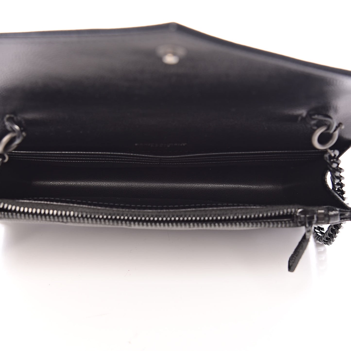 Grain De Poudre Matelasse Chevron Monogram Envelope Chain Wallet Black