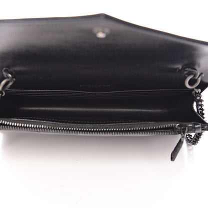 Saint Laurent Grain De Poudre Matelasse Chevron Monogram Envelope Chain Wallet Black 5 of 10