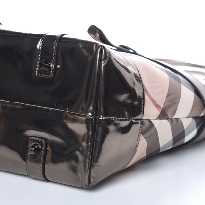 Burberry Metallic Calfskin Nova Check Tote Pewter 9 of 12
