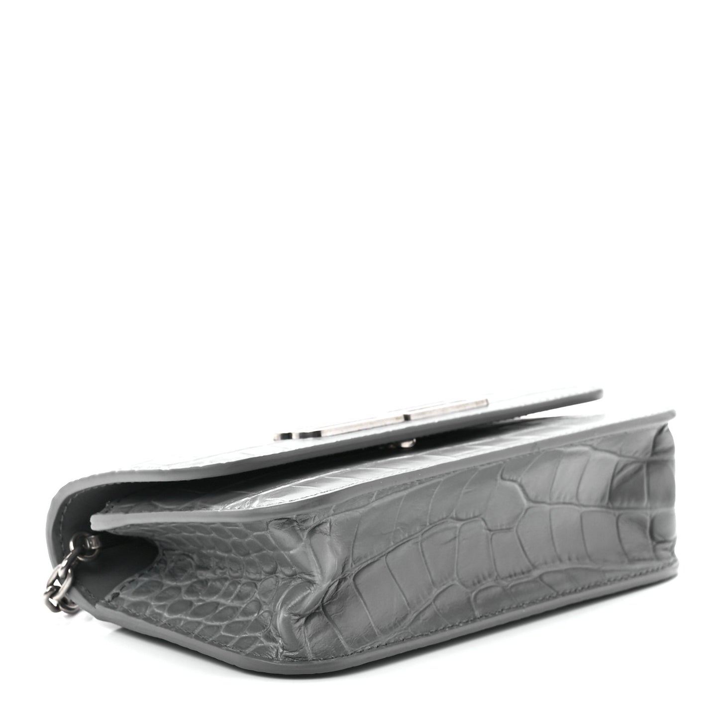 Extra Supple Calfskin Crocodile Embossed Gossip Wallet On Chain Balenciaga Grey