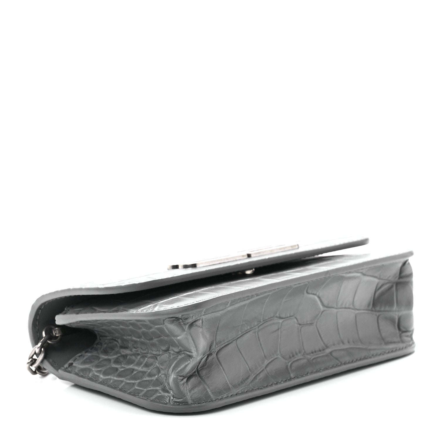 Balenciaga Extra Supple Calfskin Crocodile Embossed Gossip Wallet On Chain Balenciaga Grey 3 of 9