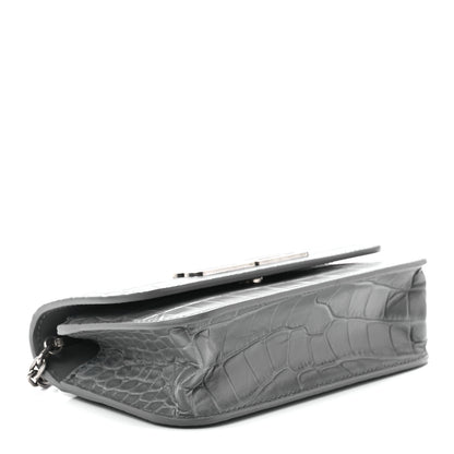 Balenciaga Extra Supple Calfskin Crocodile Embossed Gossip Wallet On Chain Balenciaga Grey 3 of 9