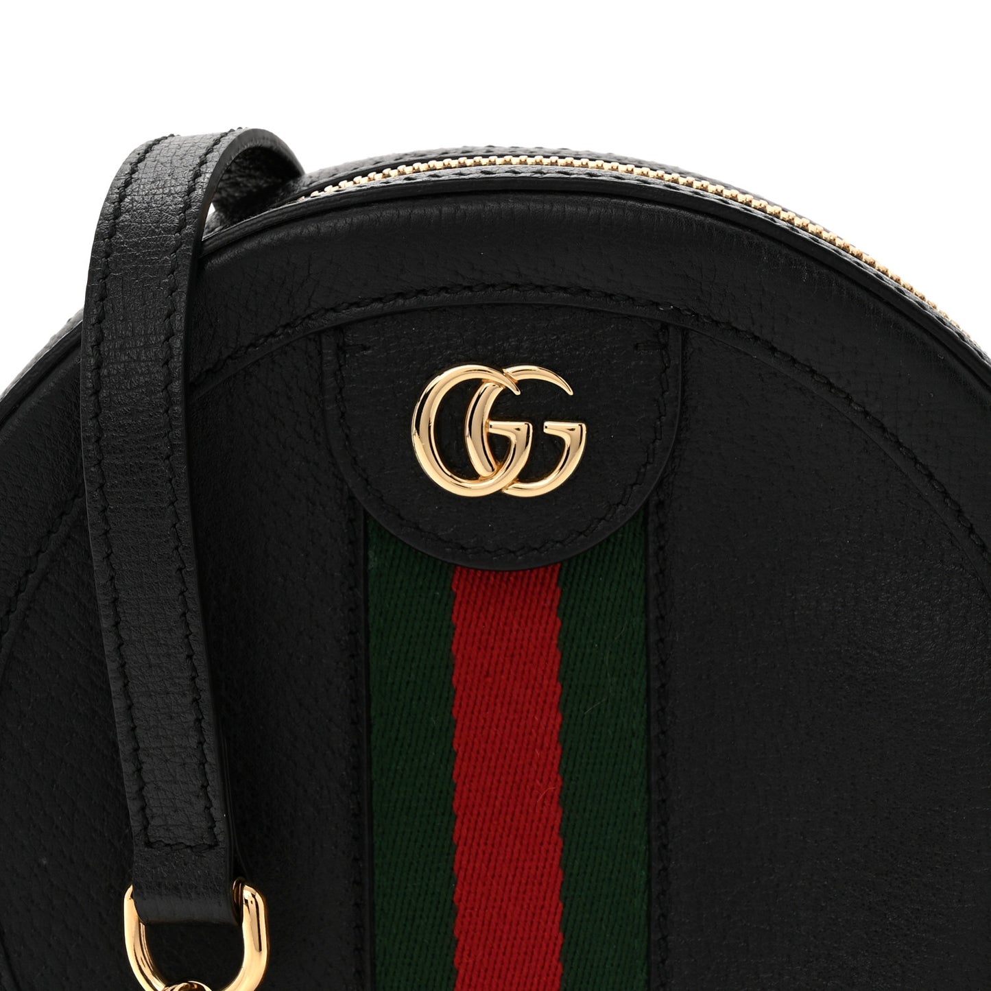 Grained Calfskin Web Mini Ophidia Round Shoulder Bag Black