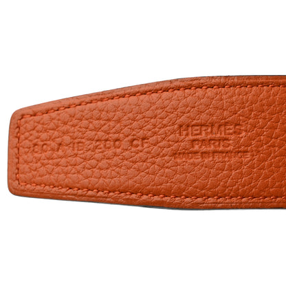 Hermes Box Togo Reversible 32mm Guilloche H Belt 80 32 Black Orange 7 of 11