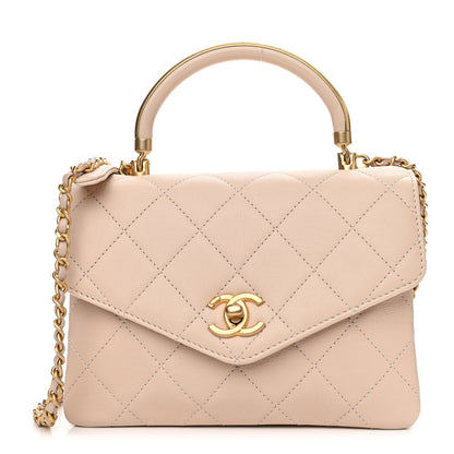 Chanel Calfskin Quilted Small Gold Top Handle Flap Beige 1 of 12