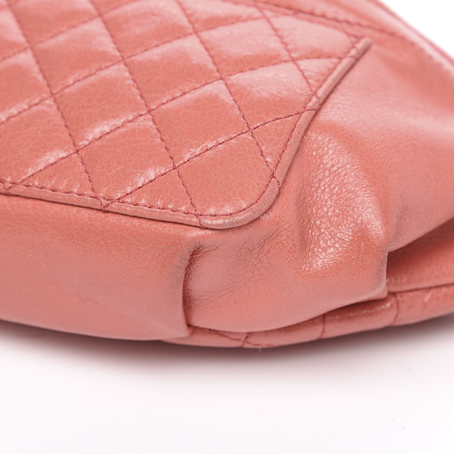 Crumpled Glazed Lambskin Quilted Waist Bag Fanny Pack Pink