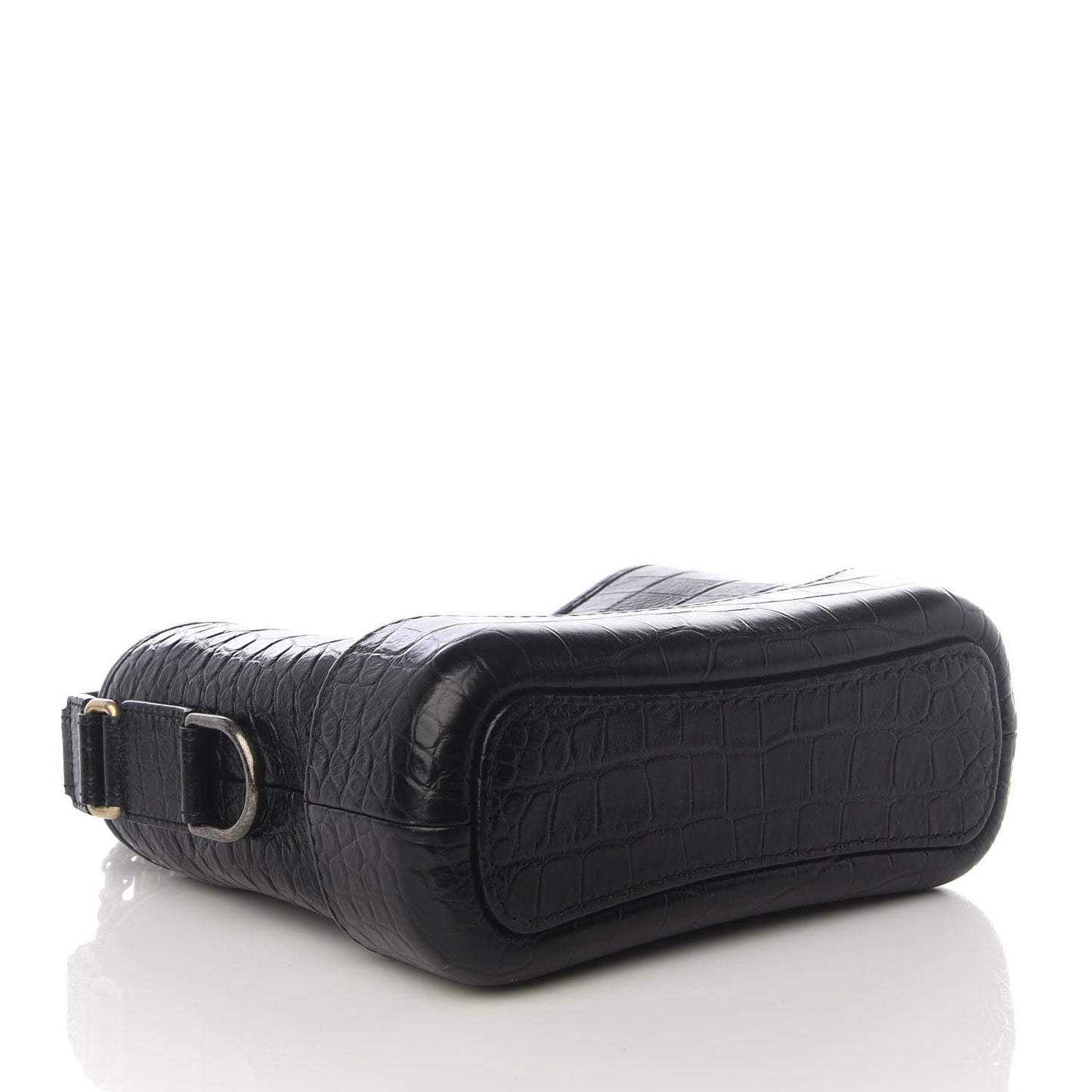 Calfskin Crocodile Embossed Small Gabrielle Cocodile Hobo Black