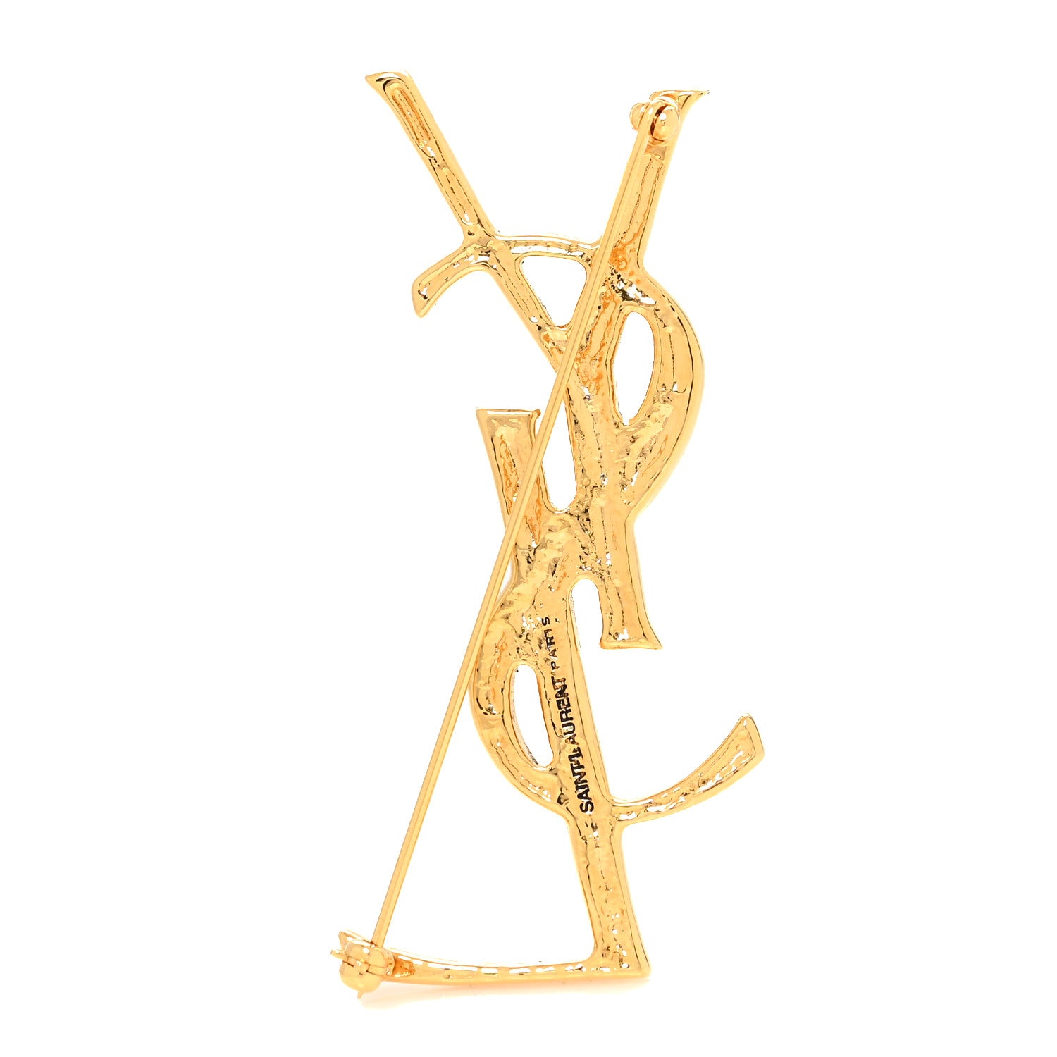 Saint Laurent Monogram Crocodile Opyum Brooch Gold 3 of 4