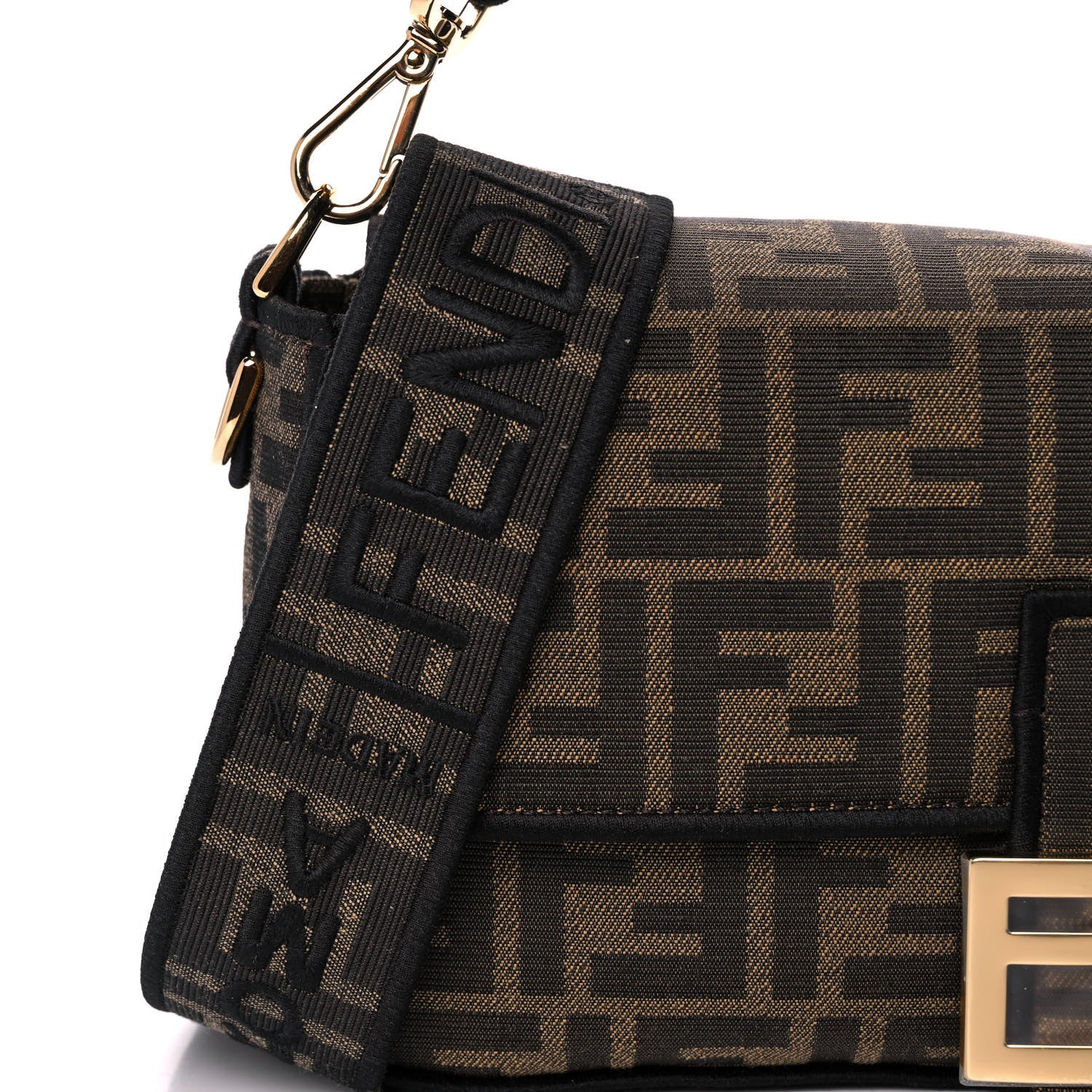Fendi Fabric Jacquard FF 1974 Medium Baguette Tobacco Moro Black 9 of 12