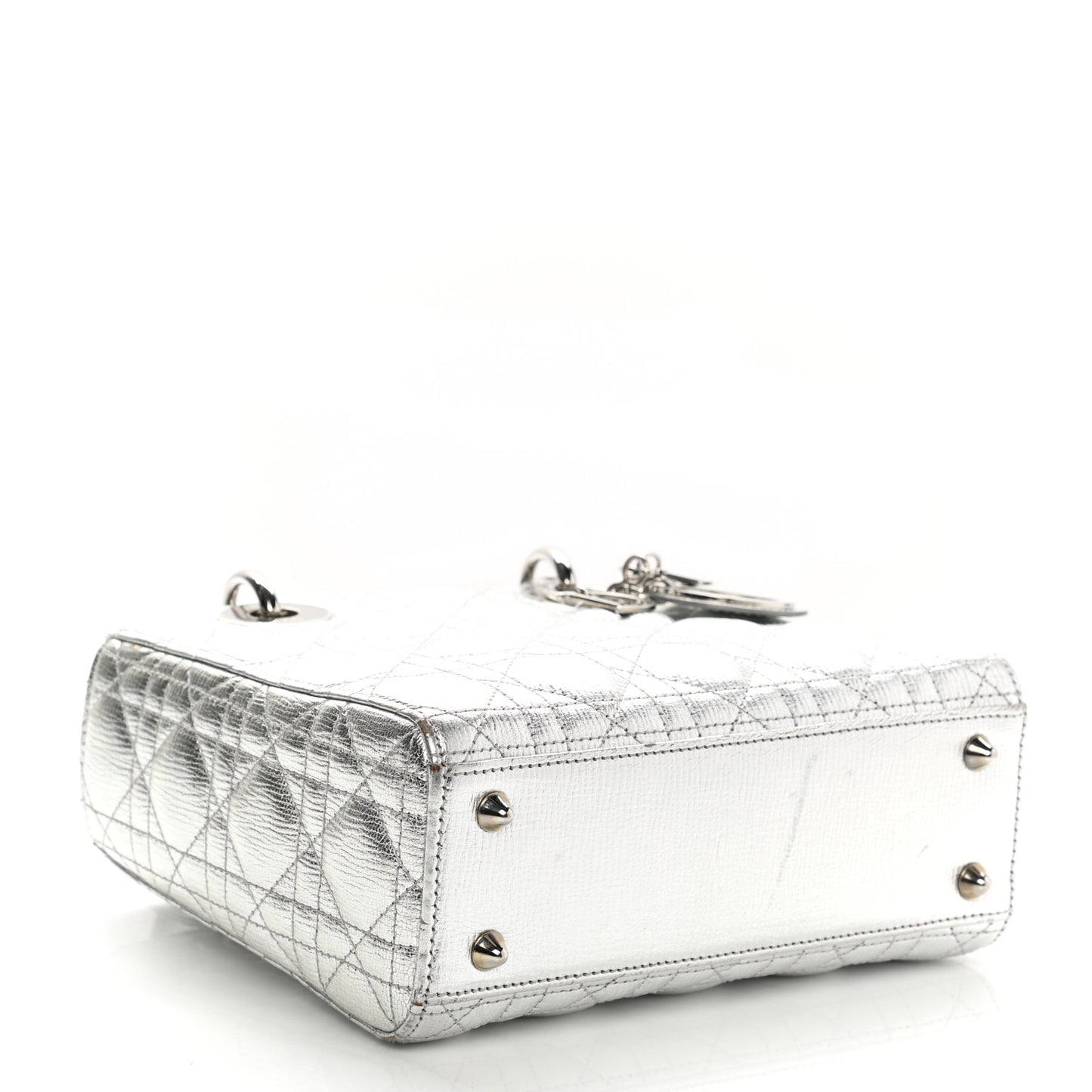 Metallic Grained Calfskin Cannage Small Lucky Badges My Lady Dior Silver