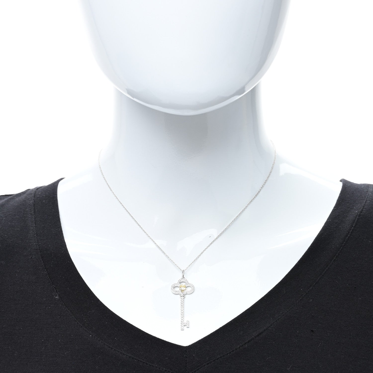 Tiffany Platinum 18K Yellow Gold Yellow Diamond Crown Key Pendant Necklace 3 of 4