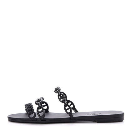 Hermes Rubber Chaine d'Ancre Rivage Sandals 37 Black 1 of 8