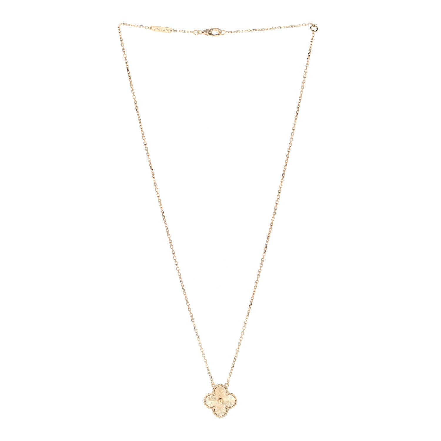 Van Cleef & Arpels 18K Yellow Gold Guilloche Vintage Alhambra Pendant Necklace 3 of 6