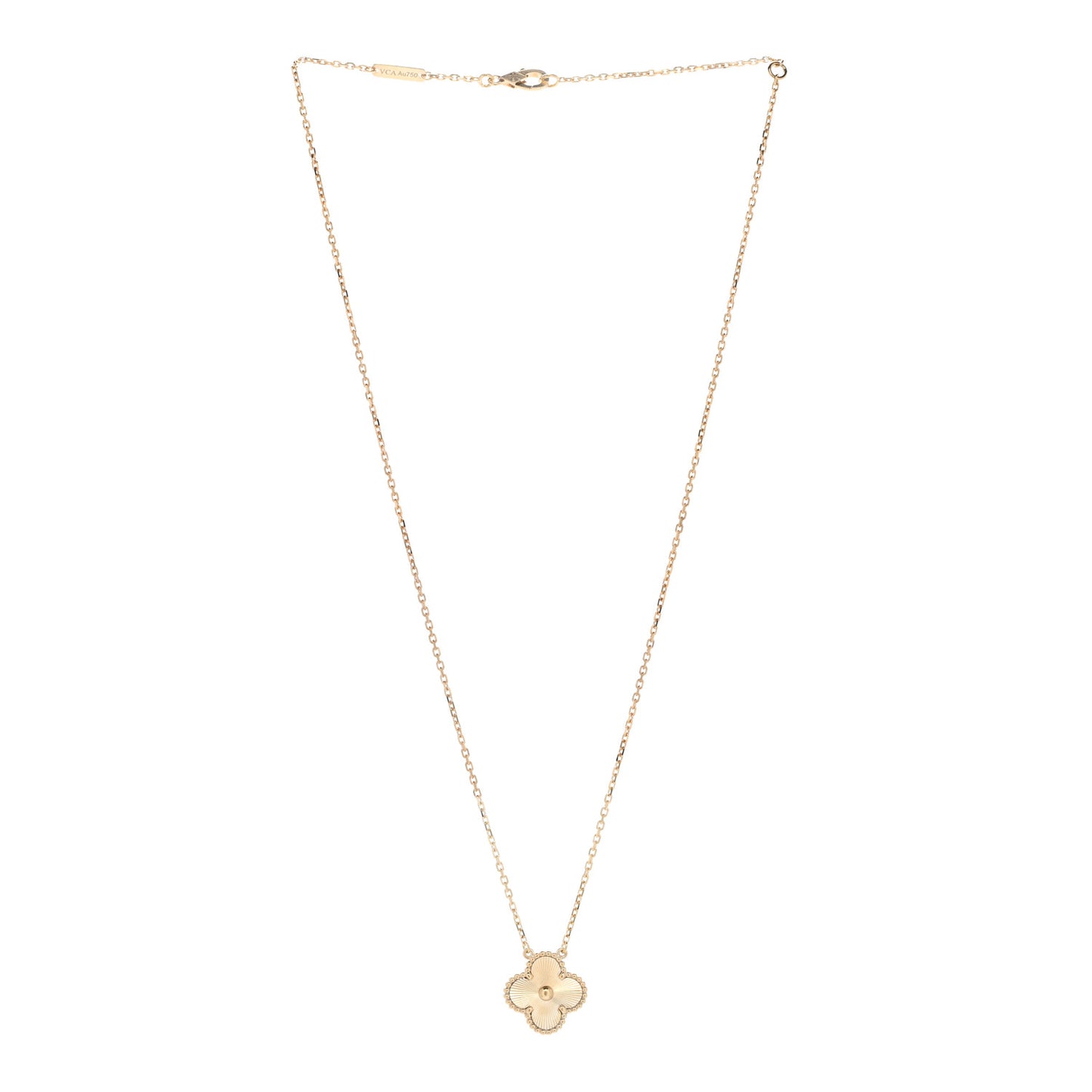 18K Yellow Gold Guilloche Vintage Alhambra Pendant Necklace