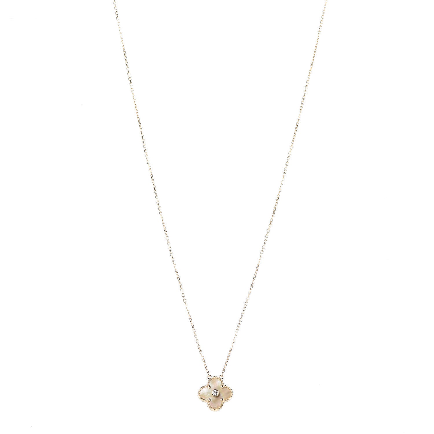 Van Cleef & Arpels 18K Yellow Gold Diamond Yellow Mother of Pearl Vintage Alhambra Pendant Necklace 1 of 8
