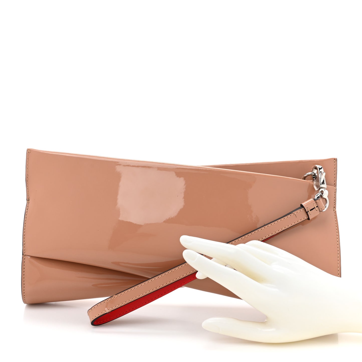 Patent Loubi Twist Zip Clutch Bag Nude