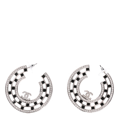 Chanel Baguette Crystal CC Hoop Earrings Silver Black 1 of 5