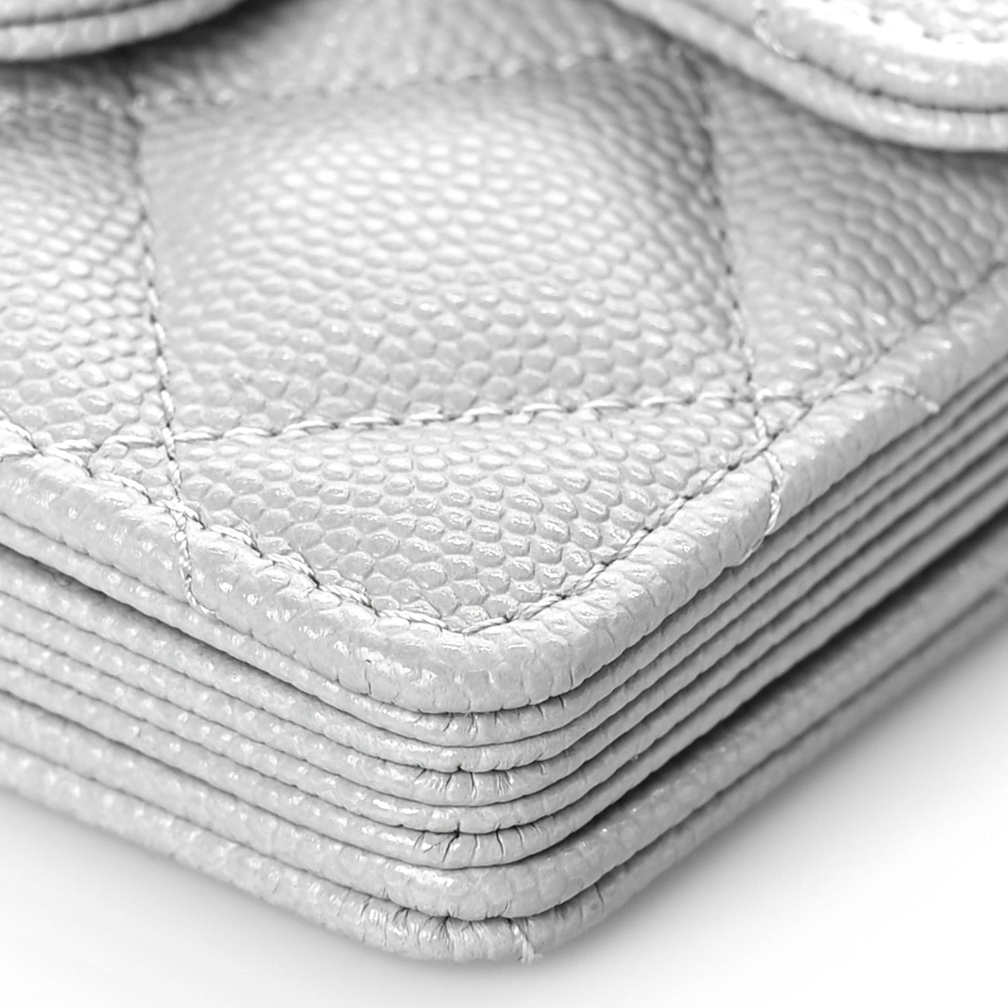 Caviar Quilted Flap Card Holder On Chain Grey