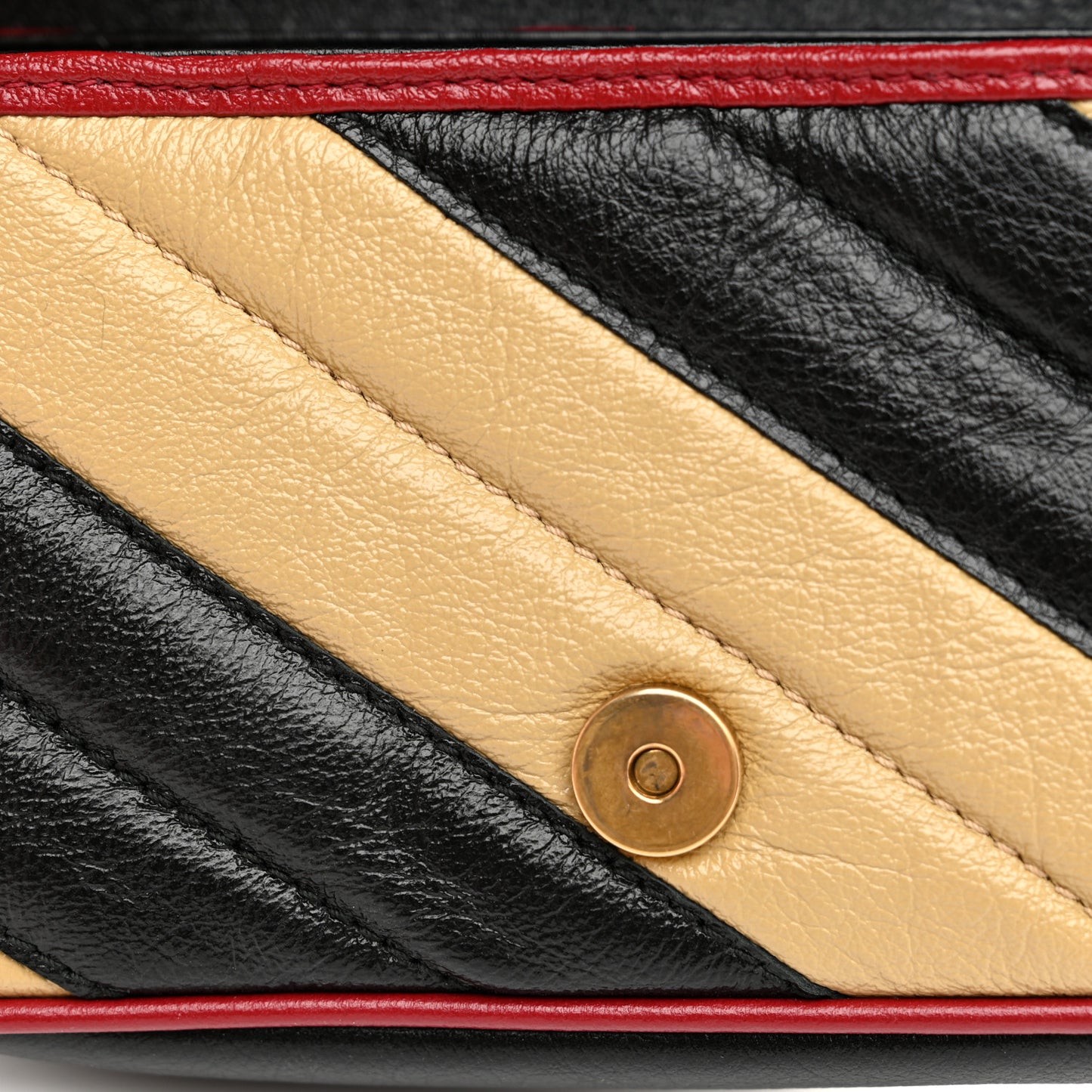 Vintage Effect Calfskin Matelasse Diagonal Striped Super Mini Torchon GG Marmont Shoulder Bag Black Beige