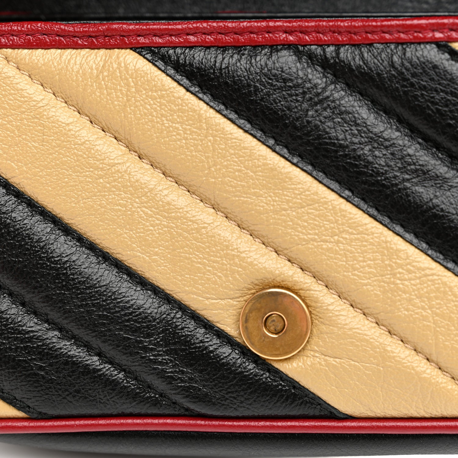 Gucci Vintage Effect Calfskin Matelasse Diagonal Striped Super Mini Torchon GG Marmont Shoulder Bag Black Beige 11 of 11